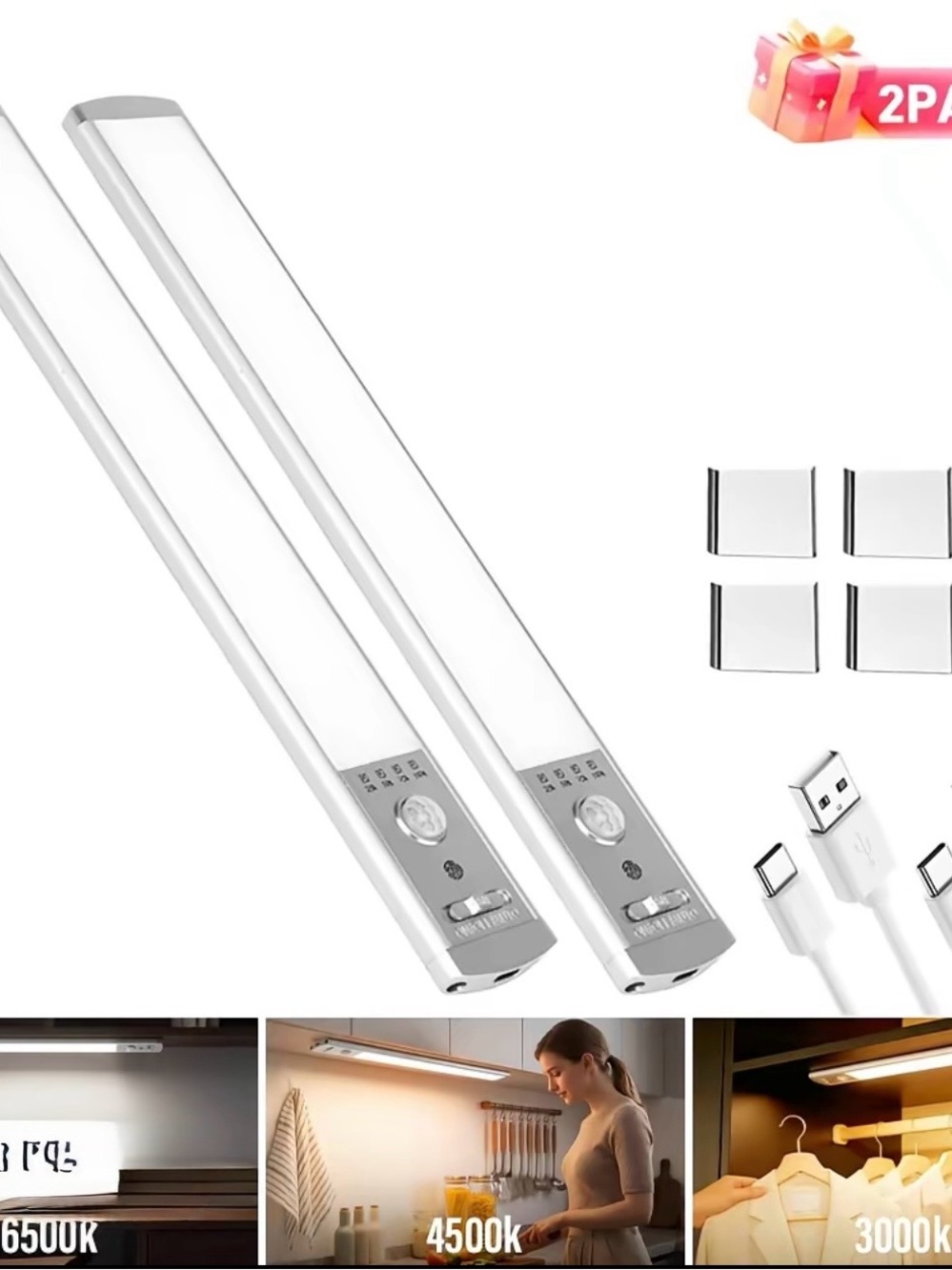 Rechargeable LED Motion Sensor Under-Cabinet Light - White